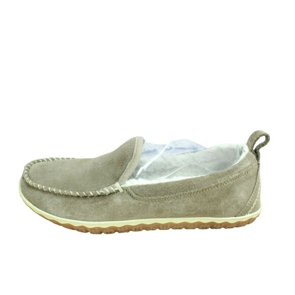 LL Bean Cement Suede Slip On Fleece Lined Mountain Moccasin Slippers Size 9 M - Picture 1 of 9